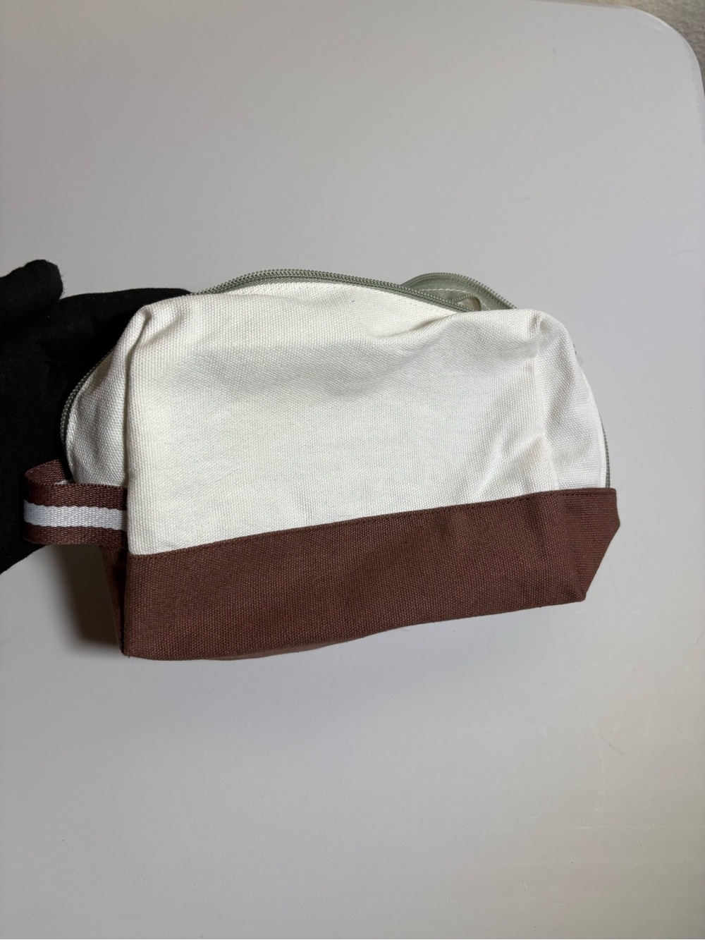 Canvas Two-Tone White and Brown Satchel Pouch